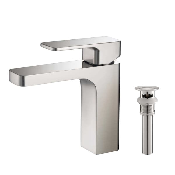 Kibi Blaze Single Handle Bathroom Vanity Sink Faucet with Pop Up Drain C-KBF1017BN-KPW100BN - main
